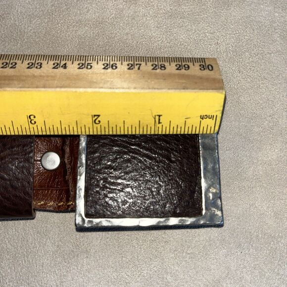 Vin Baker Vintage Crocodile Square Silver Buckle Brown Leather Belt Women Size M - Picture 7 of 16